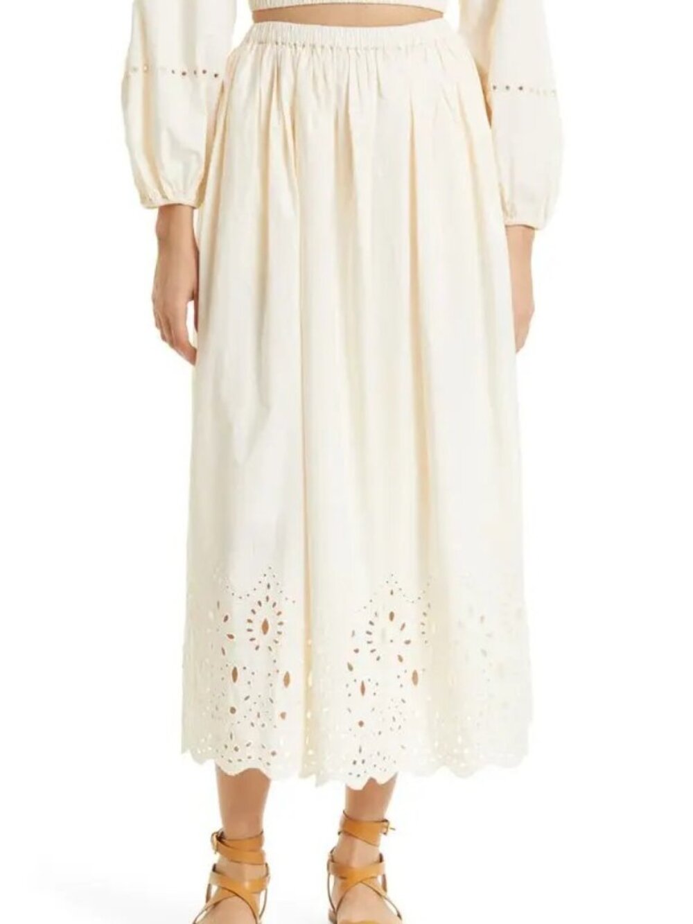 Rhode Women's Audrey Eyelet Maxi Skirt Cotton - Ecru - Size M Original $325